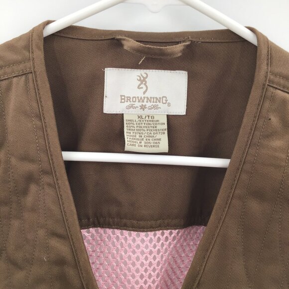 Women's Browning Shooting Hunting Vest Pink Brown Zip Vented Quilted Shoulders - Picture 13 of 13